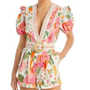 Farm Rio Off-White Macaw Bloom Organic Cotton Romper